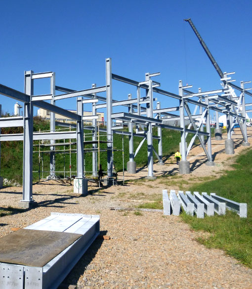 image of erected steel beams on industrial job site
